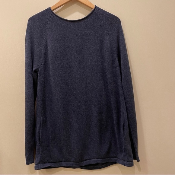 Pure J. Jill Blue Cotton Cashmere Blend Sweater With Pockets - Picture 1 of 6